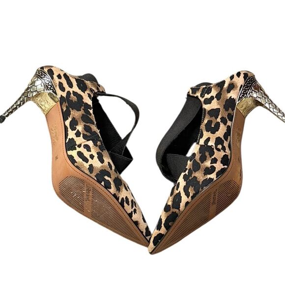 J.Renee Leopard Black & Brown Heels With Gold Spiked Heels - Picture 2 of 8